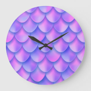 Holographic mermaid tail, vibrant foil texture. large clock