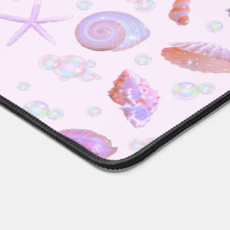 Holographic Mermaidcore Pastel Pink Shell Starfish Desk Mat