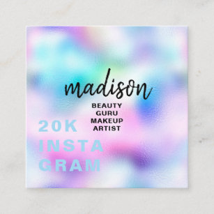 Holographic modern colourful beauty guru custom square business card