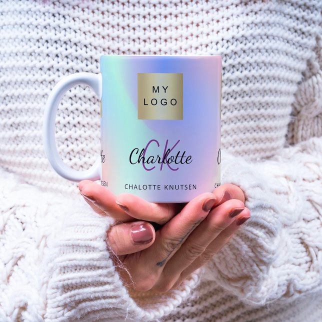Holographic monogram name business logo coffee mug (Creator Uploaded)
