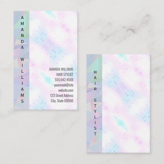 Holographic Mosaic Geometric | Vertical Text Business Card (Front/Back)