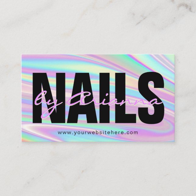 Holographic Nail Salon | Nail Tech | Nail Stylist  Business Card (Front)