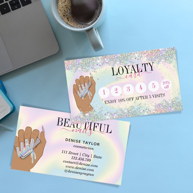 holographic nail salon woman hand loyalty card (Creator Uploaded)