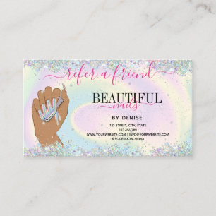 holographic nail salon woman hand nail technician business card