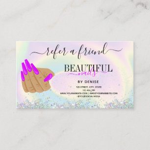 holographic nail salon woman hand nail technician business card