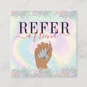 holographic nail salon woman hand nail technician square business card