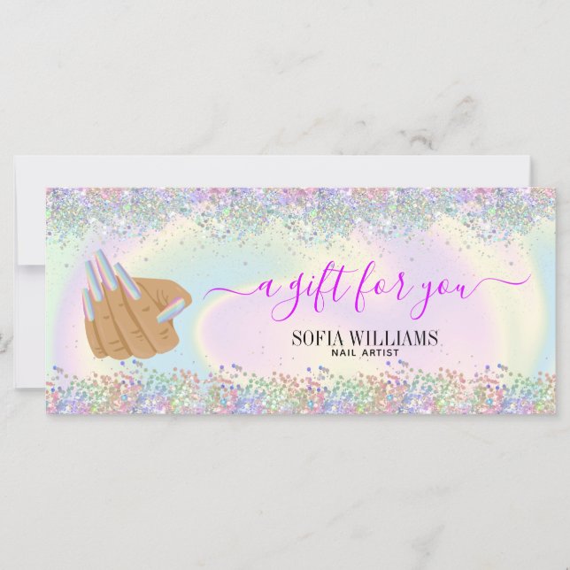 holographic nail salon woman hand nails technician (Front)