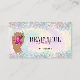 holographic nail salon woman hand nails technician business card