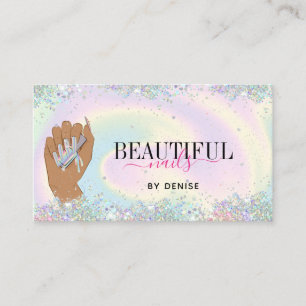 holographic nail salon woman hand nails technician business card