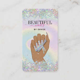 holographic nail salon woman hand nails technician business card