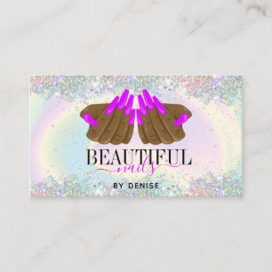 holographic nail salon woman hand nails technician business card