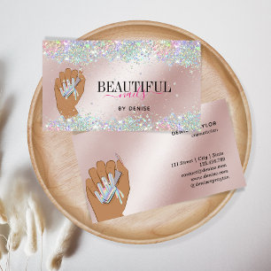 holographic nail salon woman hand nails technician business card