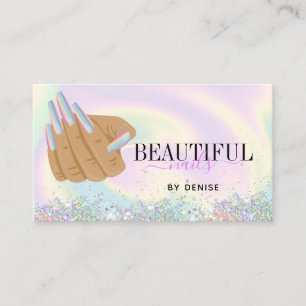 holographic nail salon woman hand nails technician business card