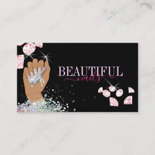 holographic nail salon woman hand nails technician business card