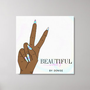 holographic nail salon woman hand nails technician canvas print