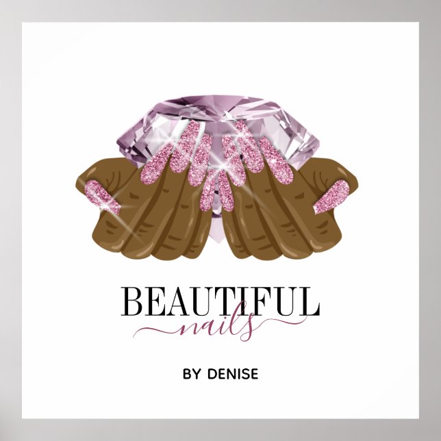 holographic nail salon woman hand nails technician poster (Front)