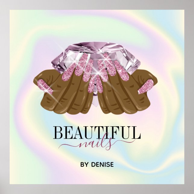 holographic nail salon woman hand nails technician poster (Front)