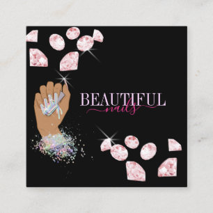 holographic nail salon woman hand nails technician square business card