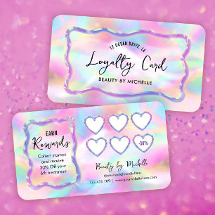 Holographic Neon Colors Girly Makeup Nails Salon Loyalty Card