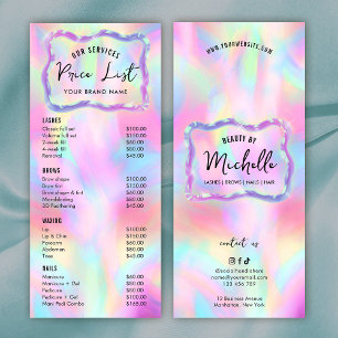 Holographic Neon Colours Girly Spa Salon Price Lis Rack Card