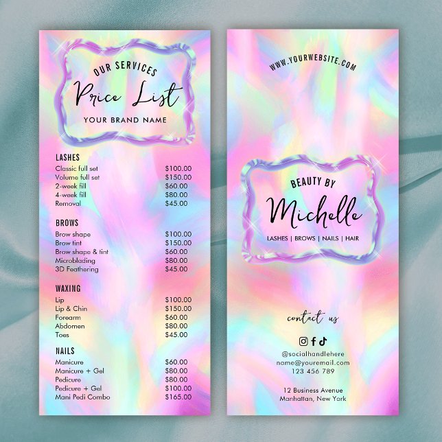 Holographic Neon Colours Girly Spa Salon Price Lis Rack Card (Creator Uploaded)