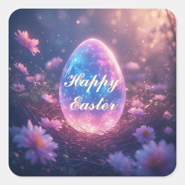 Holographic Neon Easter Egg Card Square Sticker (Front)