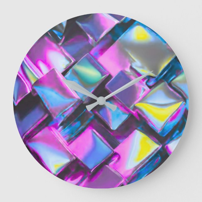 Holographic Neon Glow Aesthetic  Large Clock (Front)