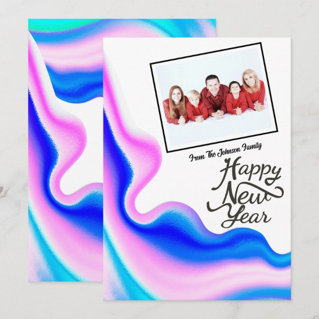 Holographic New Year Photo  Holiday Card (Front/Back)