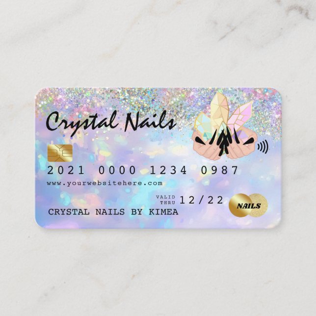 Holographic Opal Crystal Nail Tech Credit Card (Front)