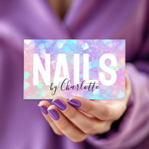 Holographic Opal Glitter Nail Salon QR Code  Business Card