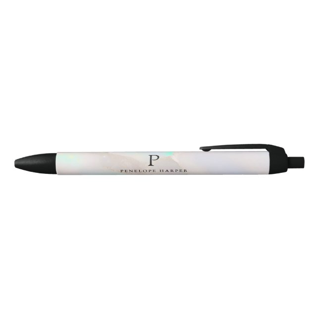 Holographic Opal Iridescent Monogram Chic Black Ink Pen (Top)