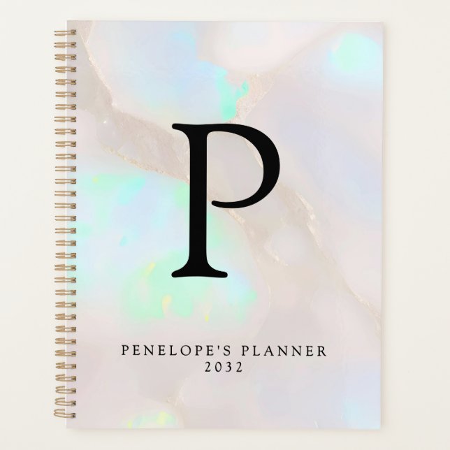 Holographic Opal Iridescent Monogram Chic Planner (Front)