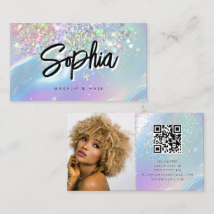 Holographic Opal QR Code Logo Shiny Beauty Business Card