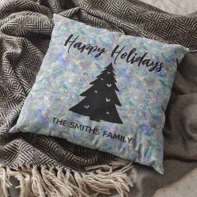 Holographic Opal Stone Background Happy Holidays Cushion (Creator Uploaded)