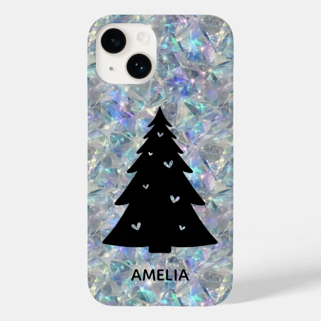 Holographic Opal Stone Background Holidays Name Case-Mate iPhone Case (Back)