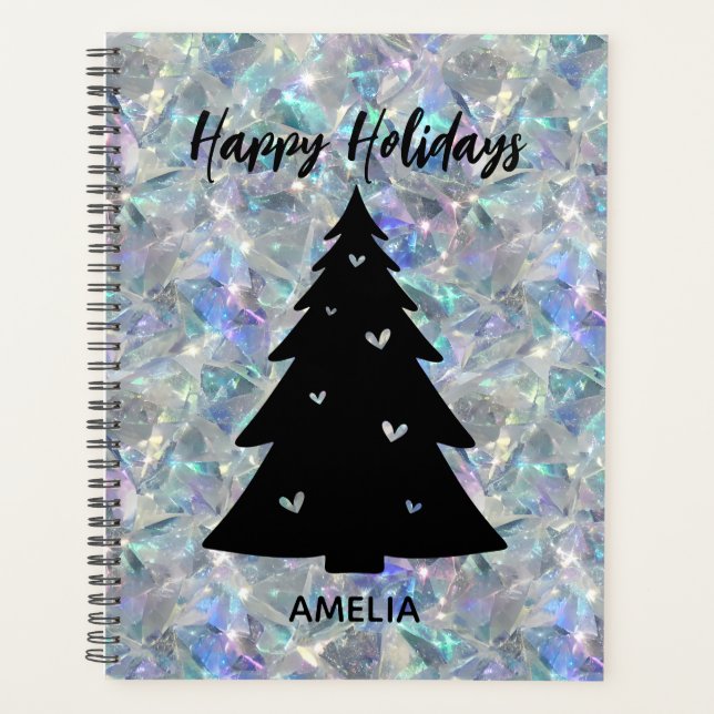 Holographic Opal Stone Background Holidays Name Planner (Front)