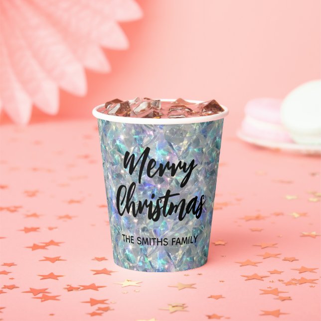 Holographic Opal Stone Background Merry Christmas Paper Cups (Insitu)
