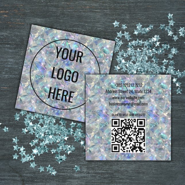 Holographic Opal Stone Background Square Business Card (Creator Uploaded)