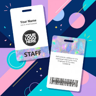 Holographic Opal Stone Employee Name Business Logo ID Badge