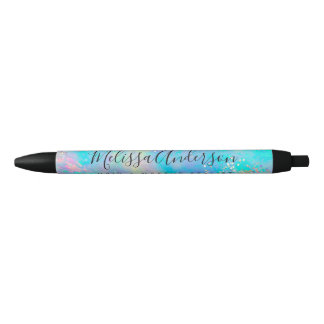 Holographic Opal Stone Glitter Black Ink Pen