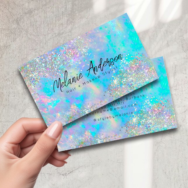 Holographic Opal Stone Glitter  Business Card (Creator Uploaded)