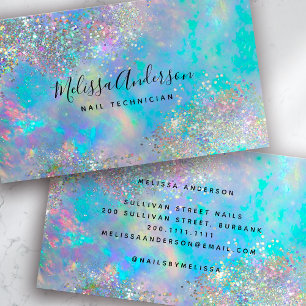 Holographic Opal Stone Glitter Nail Tech Business Card