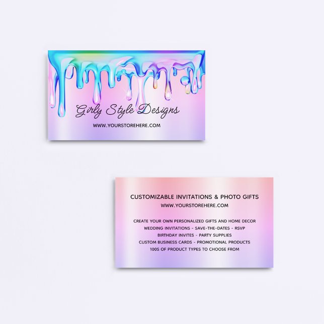 Holographic Paint Drips Pastel Rainbow Ombre Business Card (Holographic Paint Drips Pastel Rainbow Ombre Business Card)