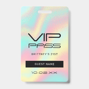 Holographic Pastel Glam 21st Invitation VIP ID Badge