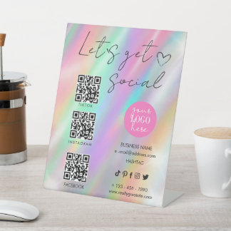 Holographic Pastel Makeup Artist Social Template  Pedestal Sign