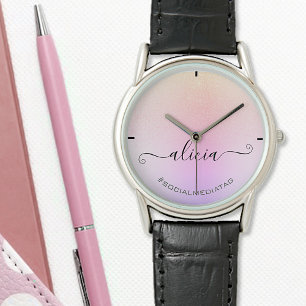 Holographic Pastel Pink Ombre Glitter Rain Modern Watch