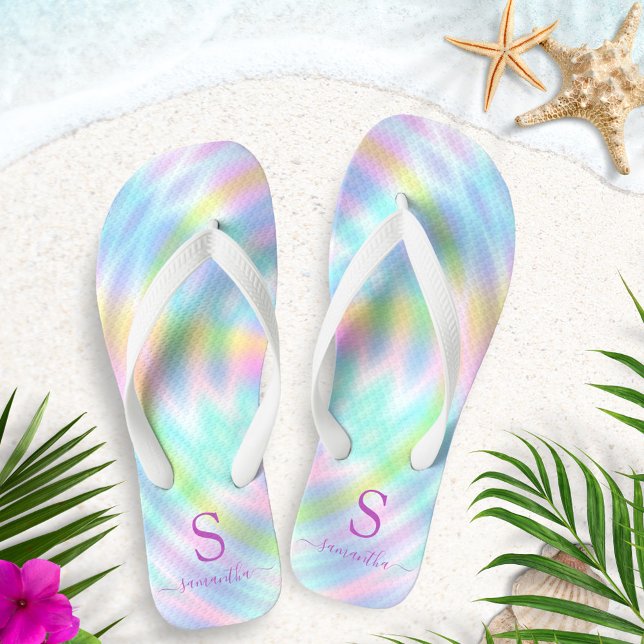 Holographic Pastel Rainbow Monogrammed Summer Jandals (Creator Uploaded)
