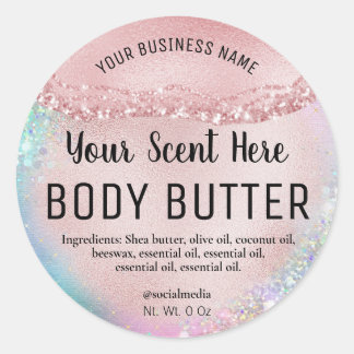 Holographic Pastel Rose Gold Body Butter Labels