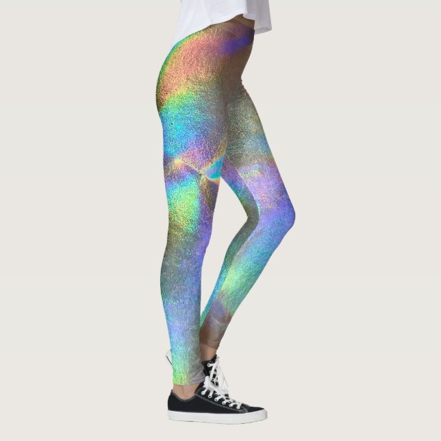 Holographic Peacock Iridescent Colourful Rainbow   Leggings (Right)