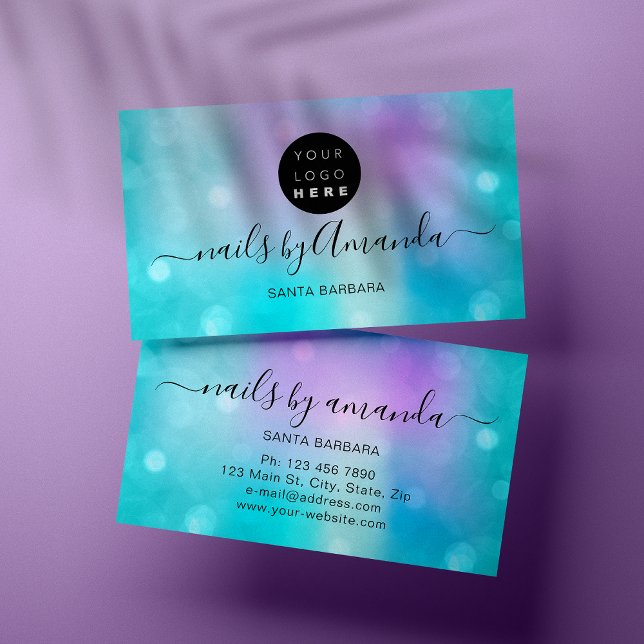 Holographic Pearly Ocean Logo Nail Artist Makeup Business Card (Creator Uploaded)